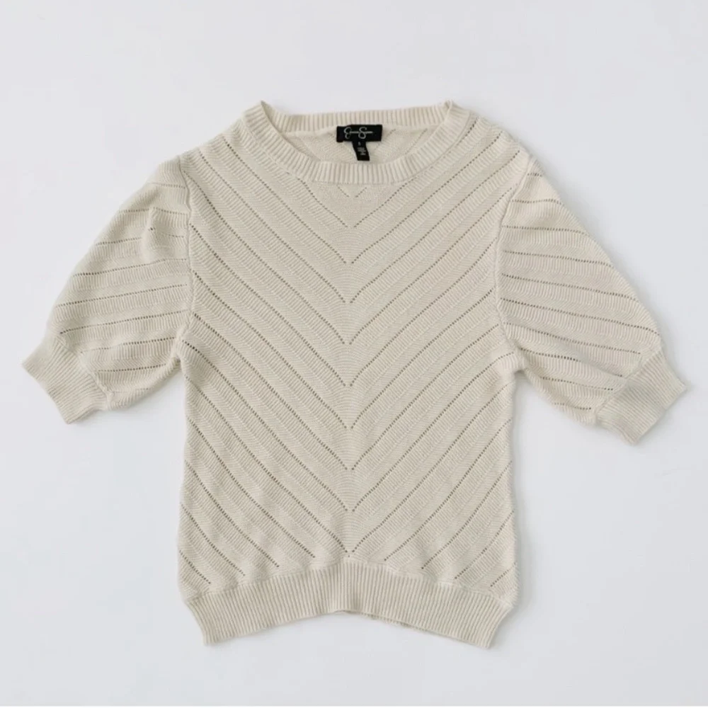 EUC Jessica Simpson Cream Crochet Top Size Small - Picture 1 of 3